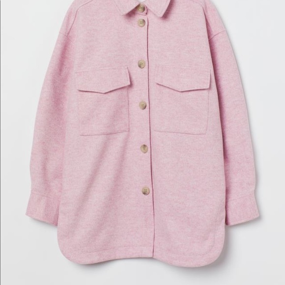 Light Pink H&M Fleece Shacket Button Up Shirt Jacket Oversized Size Medium NWOT - Picture 3 of 4
